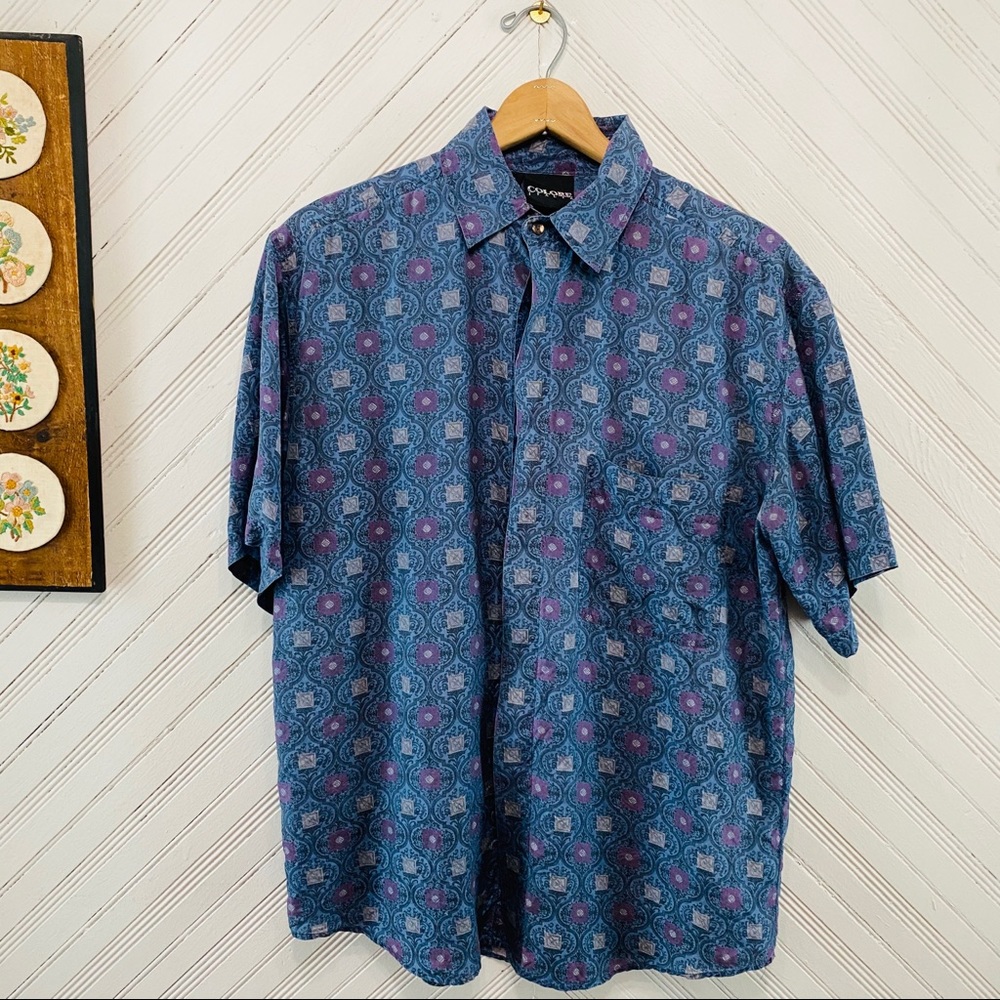 Vintage Lightweight Silk Patterned Button Shirt - image 1